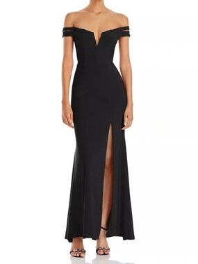 AQUA Black Off-Shoulder Formal Evening Gown Size 4